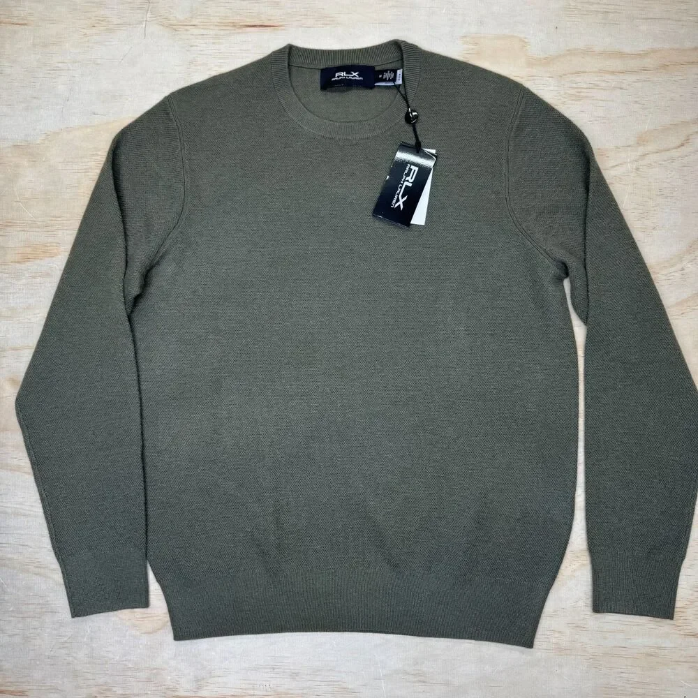 NEW RLX Ralph Lauren 100% Cashmere Crewneck Olive Green Sweater MD